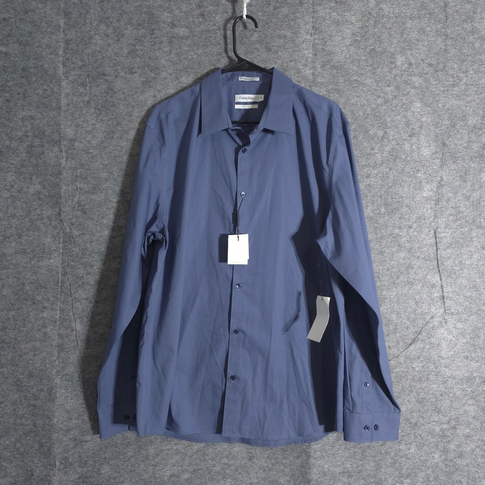 Calvin Klein Button Down Shirt Mens Sz XL Sail Blue Non Iron Long Sleeve NWT